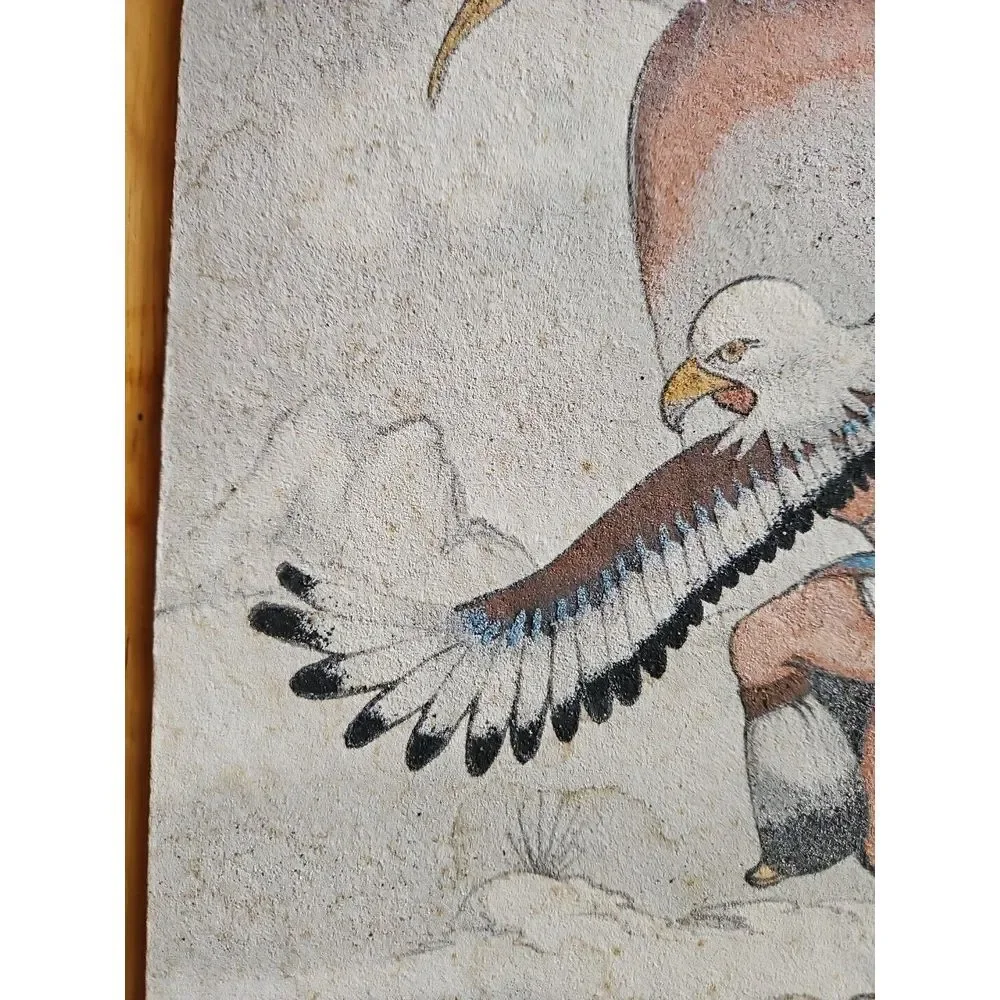 Native American Sand Painting EAGLE‎ DANCER Signed B. John OUTSIDER ART 14X11 - Picture 6 of 11